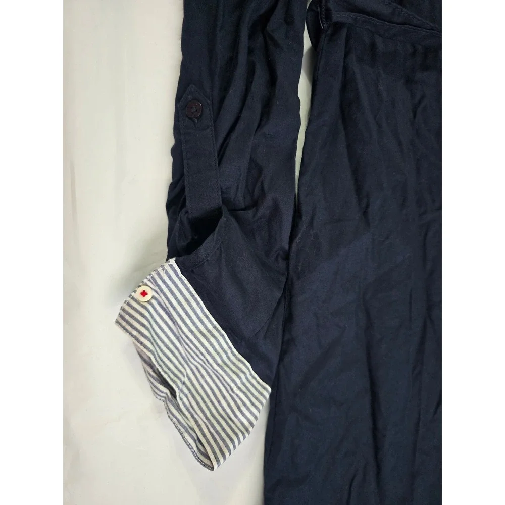 Tommy Hilfiger Navy Blue Crest Button Down Shirt Dress XS Striped Trim Belted
